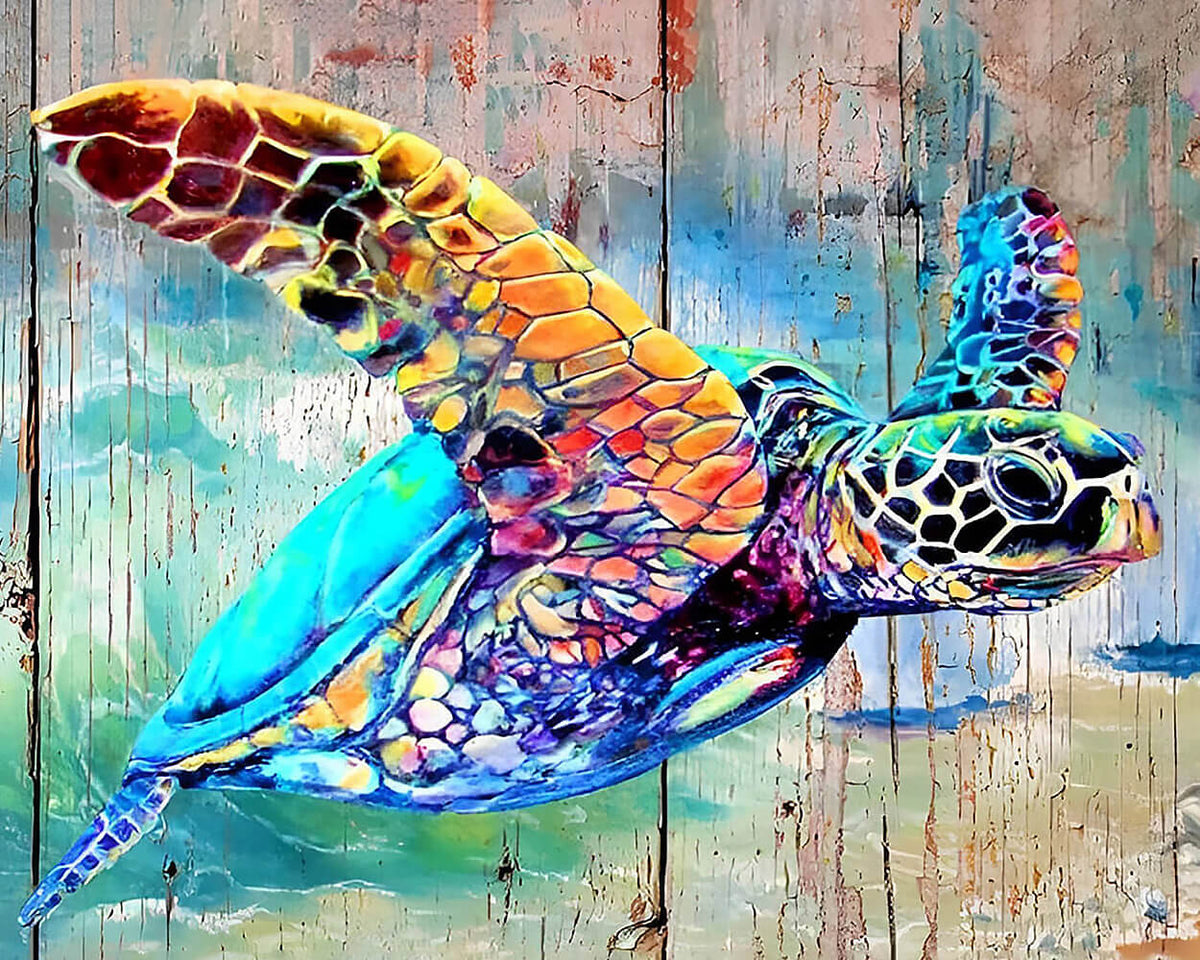 Vibrant artistic sea turtle cross stitch kit for beginners