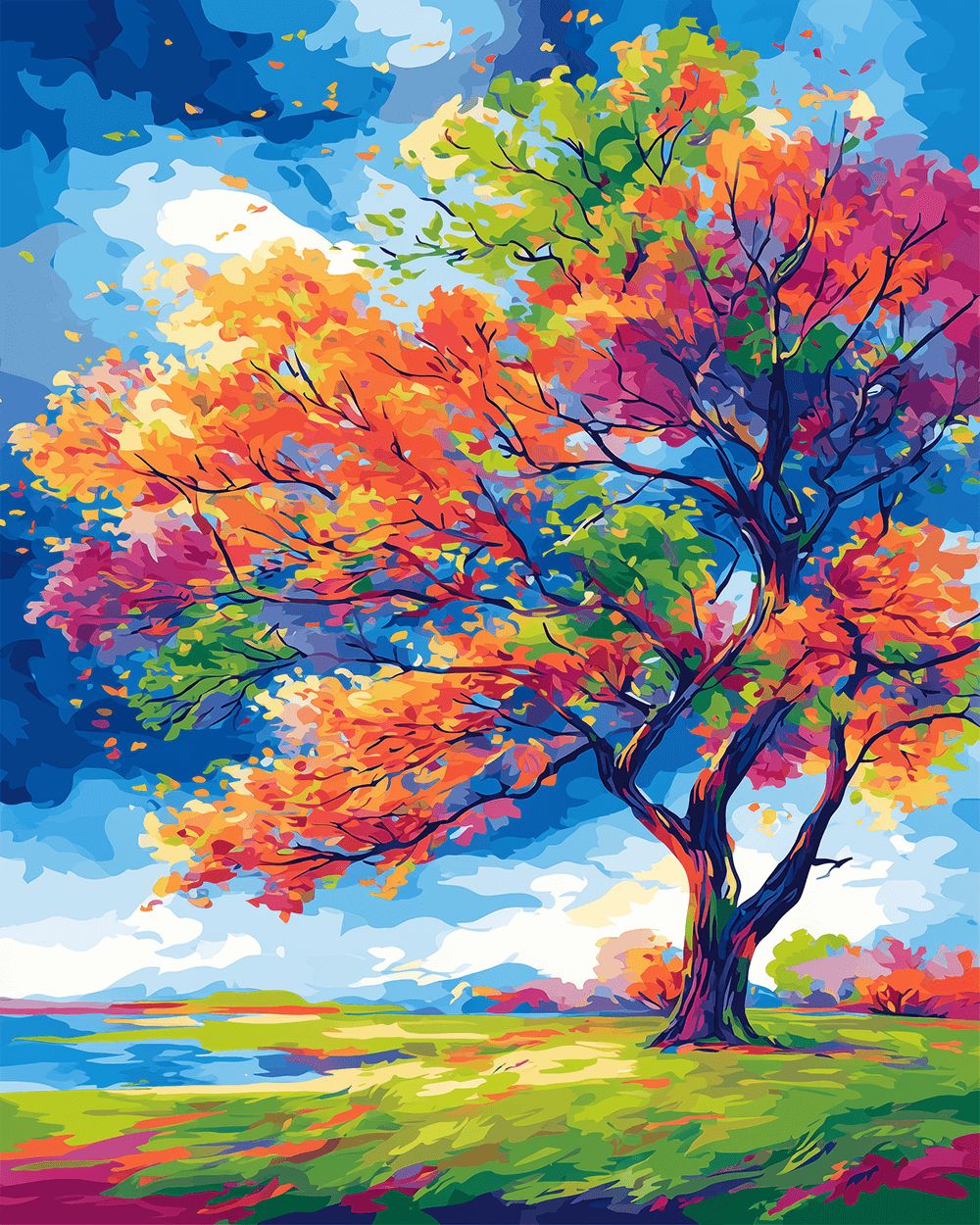 Vibrant autumn tree cross stitch kit for beginners