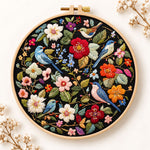 Vibrant bird floral scene embroidery kit