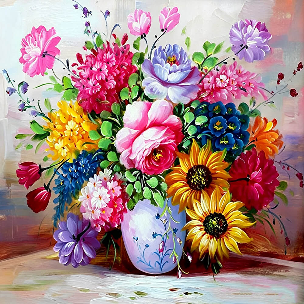 Vibrant bouquet still life cross stitch kit for beginners