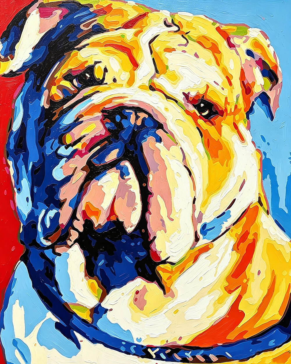 Vibrant bulldog portrait cross stitch kit for beginners