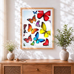Finished vibrant butterfly collection cross stitch artwork displayed
