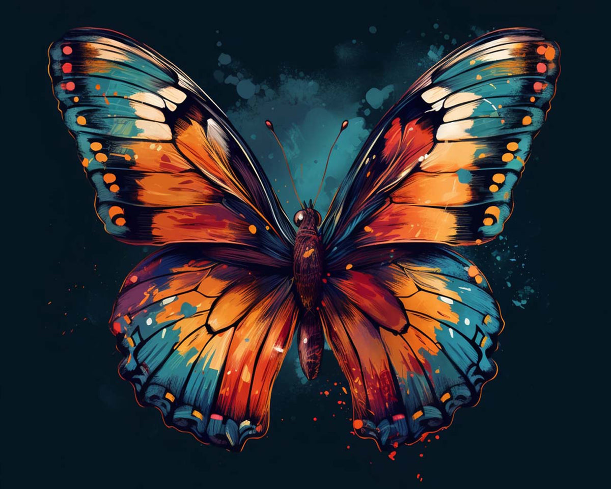 Vibrant butterfly on dark background paint by numbers kit for beginners