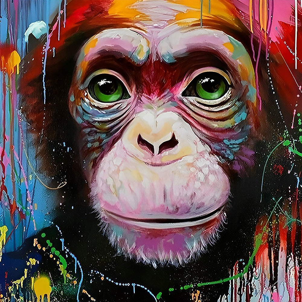 Vibrant chimpanzee with green eyes paint by numbers kit for beginners
