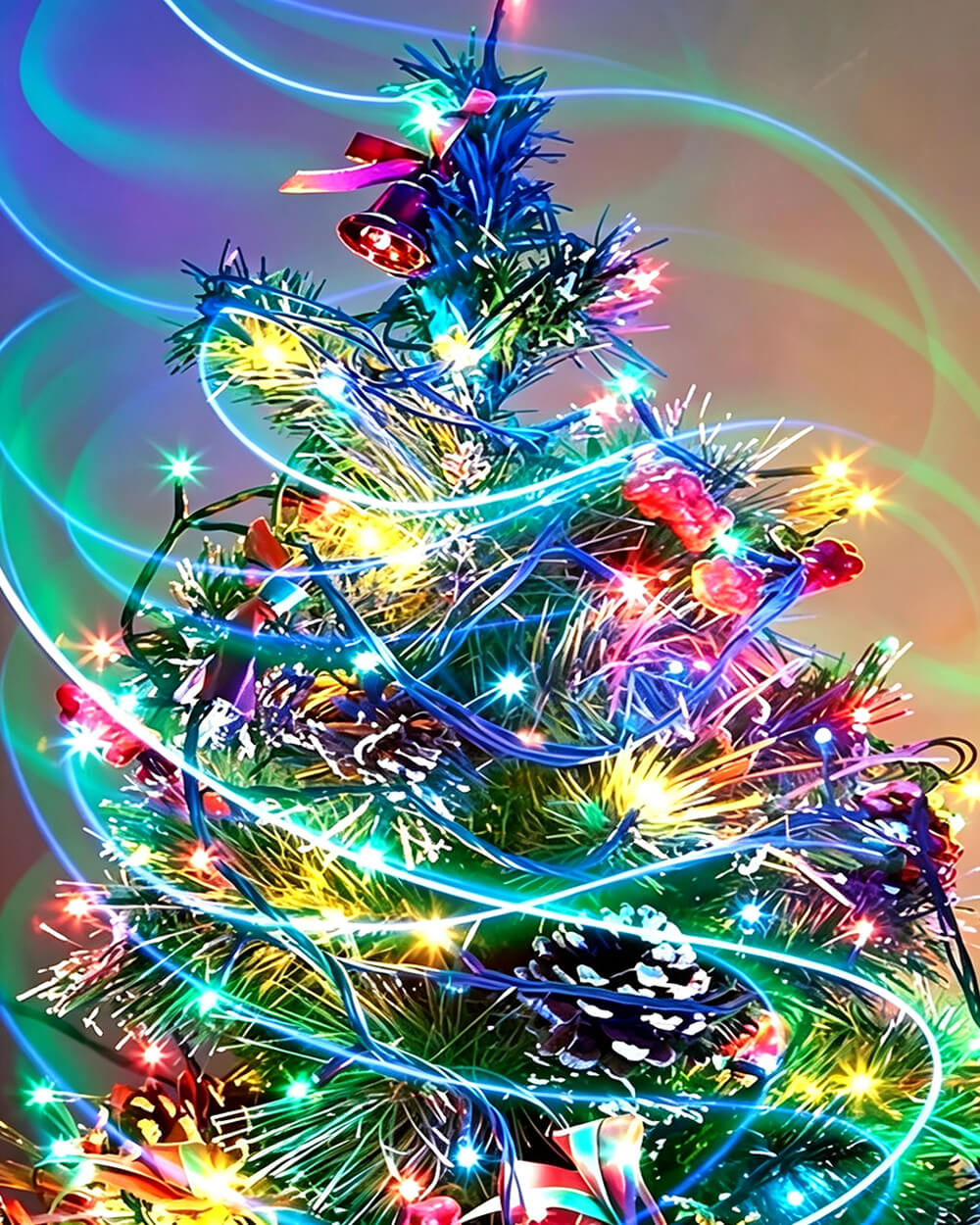 Vibrant christmas tree with fairy lights cross stitch kit for beginners
