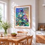 Vibrant christmas tree with fairy lights cross stitch artwork displayed on wall as home decor