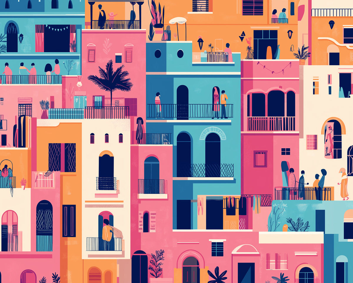Vibrant city apartments paint by numbers kit for beginners