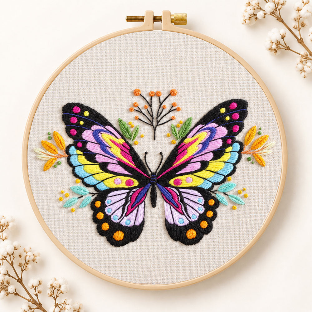 Vibrant colourful butterfly embroidery kit