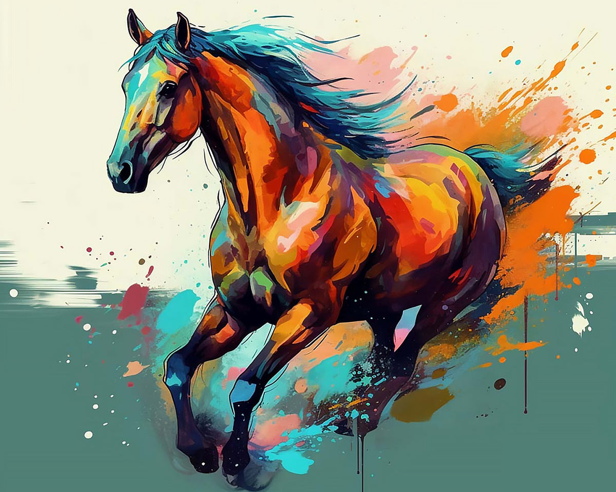 Vibrant colourful horse running paint by numbers kit for beginners