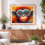 Finished vibrant colourful monkey portrait paint by numbers artwork displayed as home decor