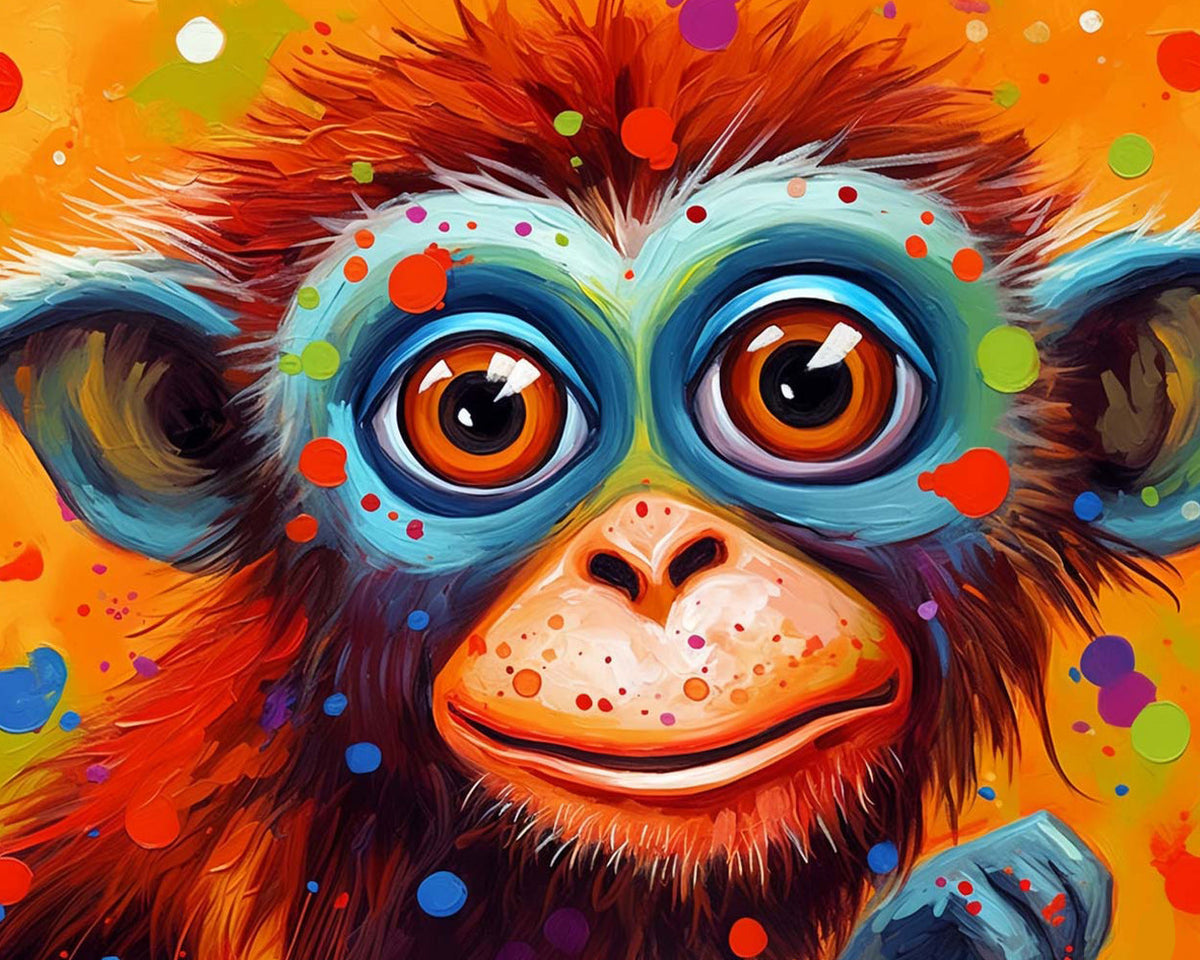 Vibrant colourful monkey portrait paint by numbers kit for beginners