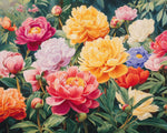 Vibrant colourful peony garden paint by numbers kit for beginners