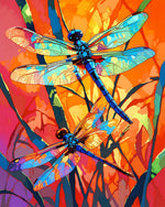 Vibrant dragonflies in abstract sunset cross stitch kit for beginners