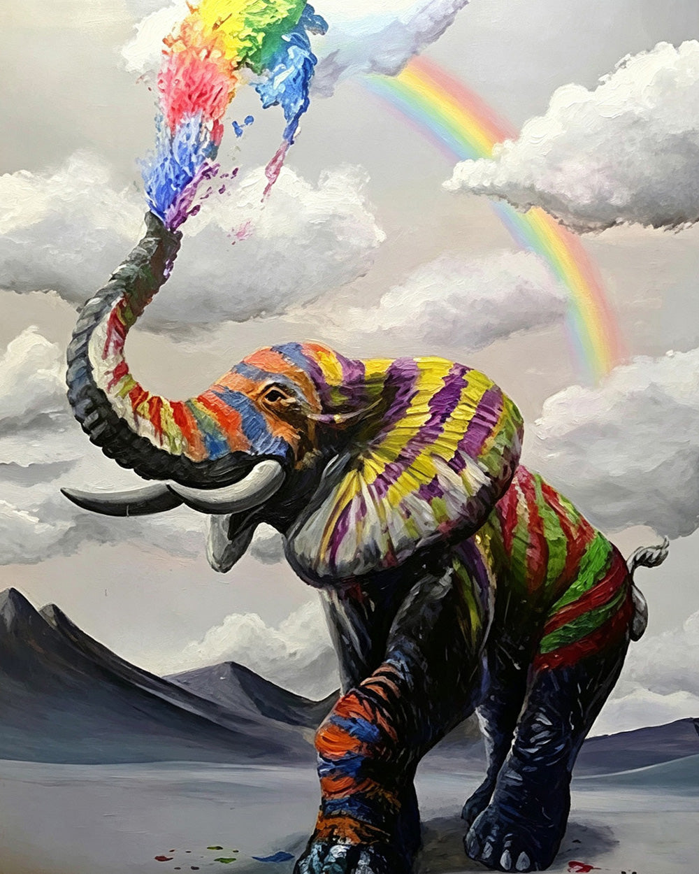 Vibrant elephant with rainbow cross stitch kit for beginners