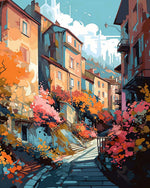 Vibrant european town cross stitch kit for beginners