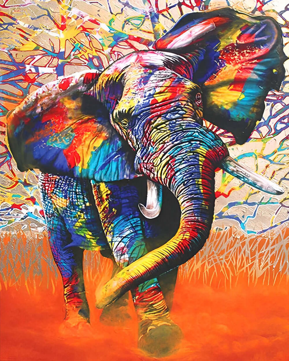 Vibrant expressionist elephant cross stitch kit for beginners