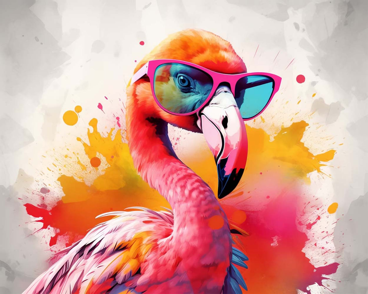 Vibrant flamingo with pink sunglasses cross stitch kit for beginners