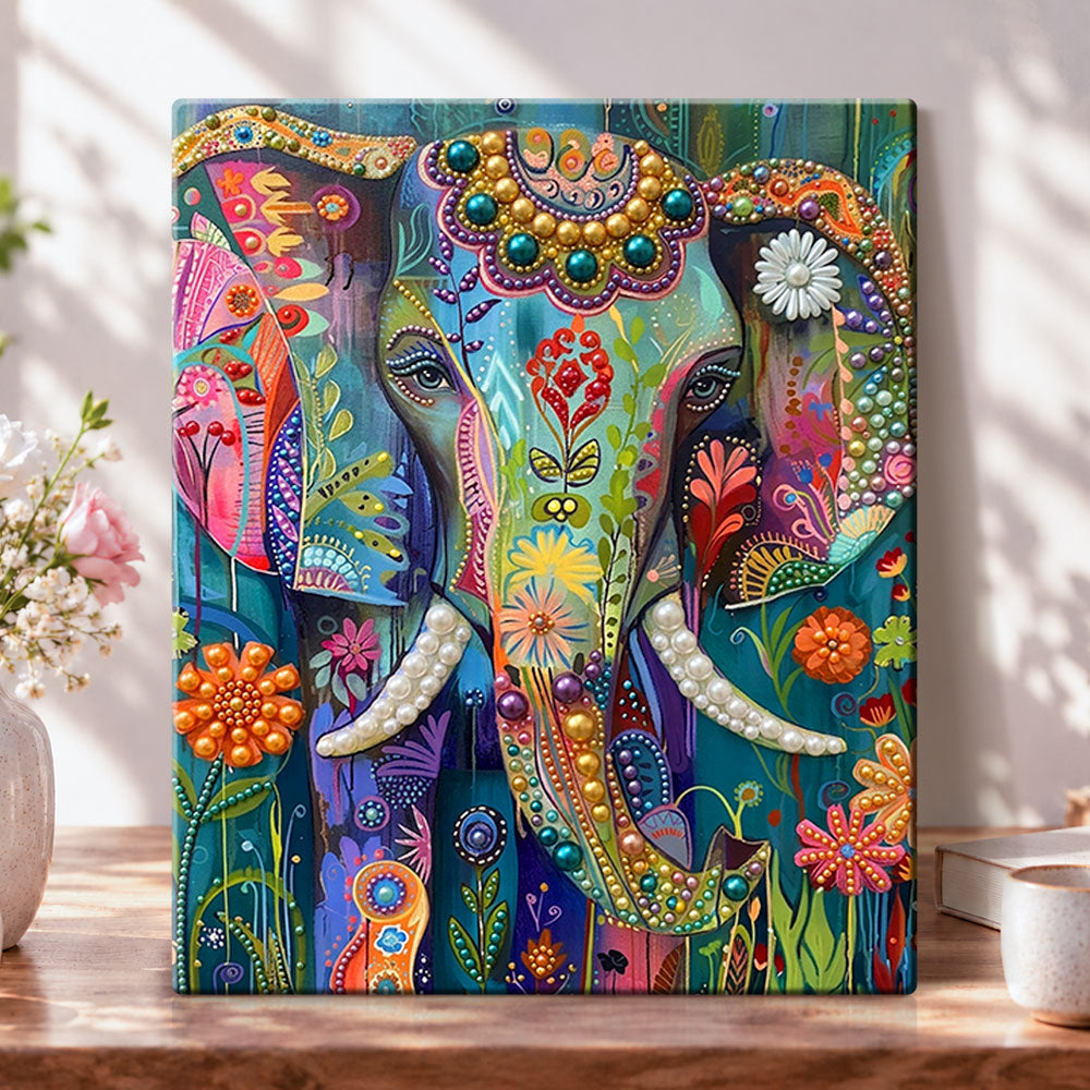 Vibrant floral elephant pearl diamond painting kit for beginners