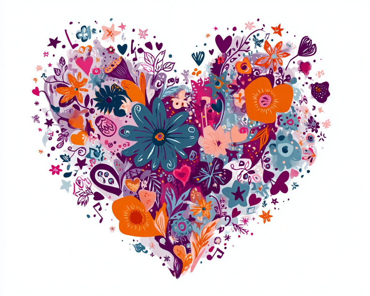 Vibrant floral heart paint by numbers kit for beginners