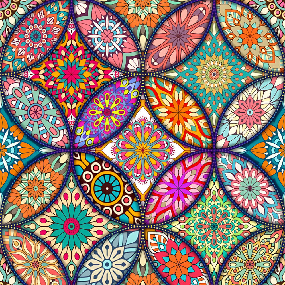 Vibrant floral mandala collage cross stitch kit for beginners