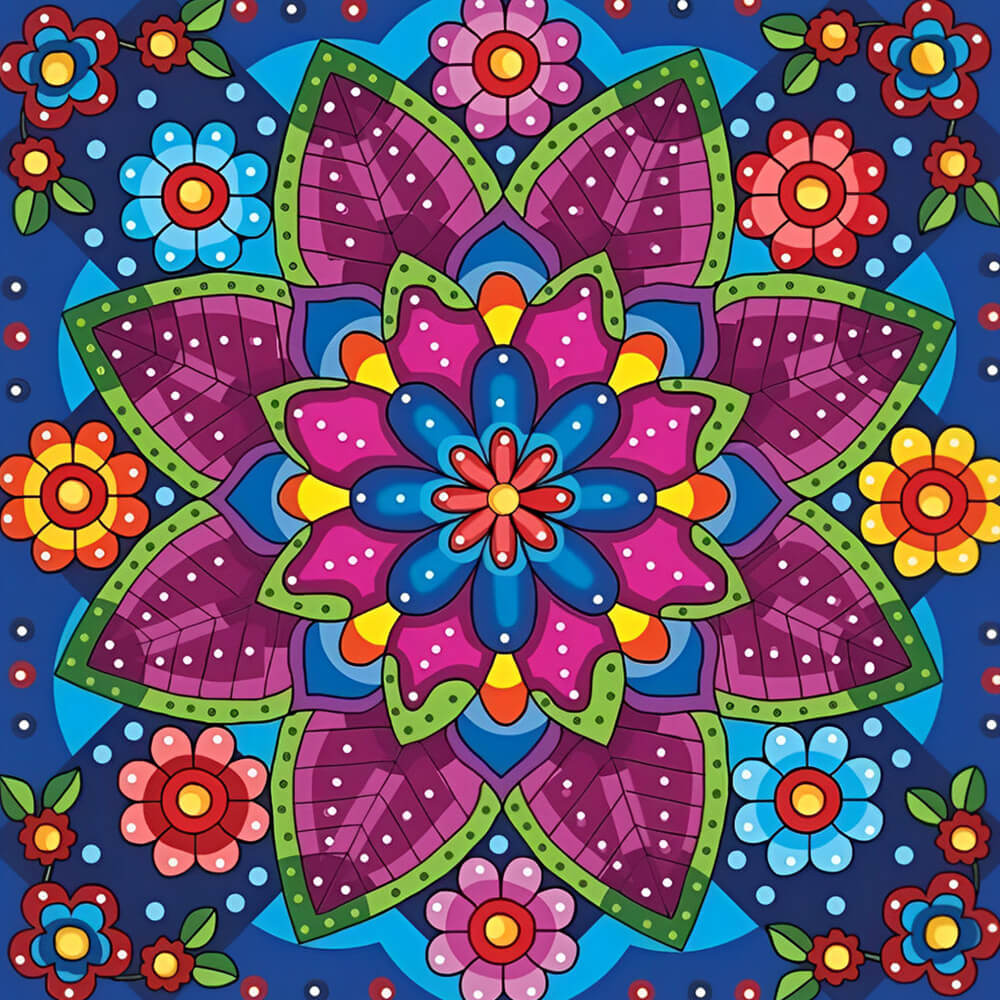 Vibrant floral mandala cross stitch kit for beginners