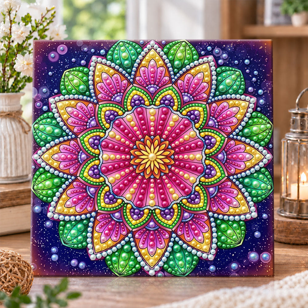 Vibrant floral mandala pearl diamond painting kit for beginners