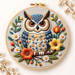 Vibrant floral owl embroidery kit