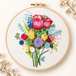 Vibrant flower bouquet embroidery kit
