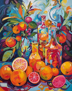 Vibrant fruit and bottles cross stitch kit for beginners