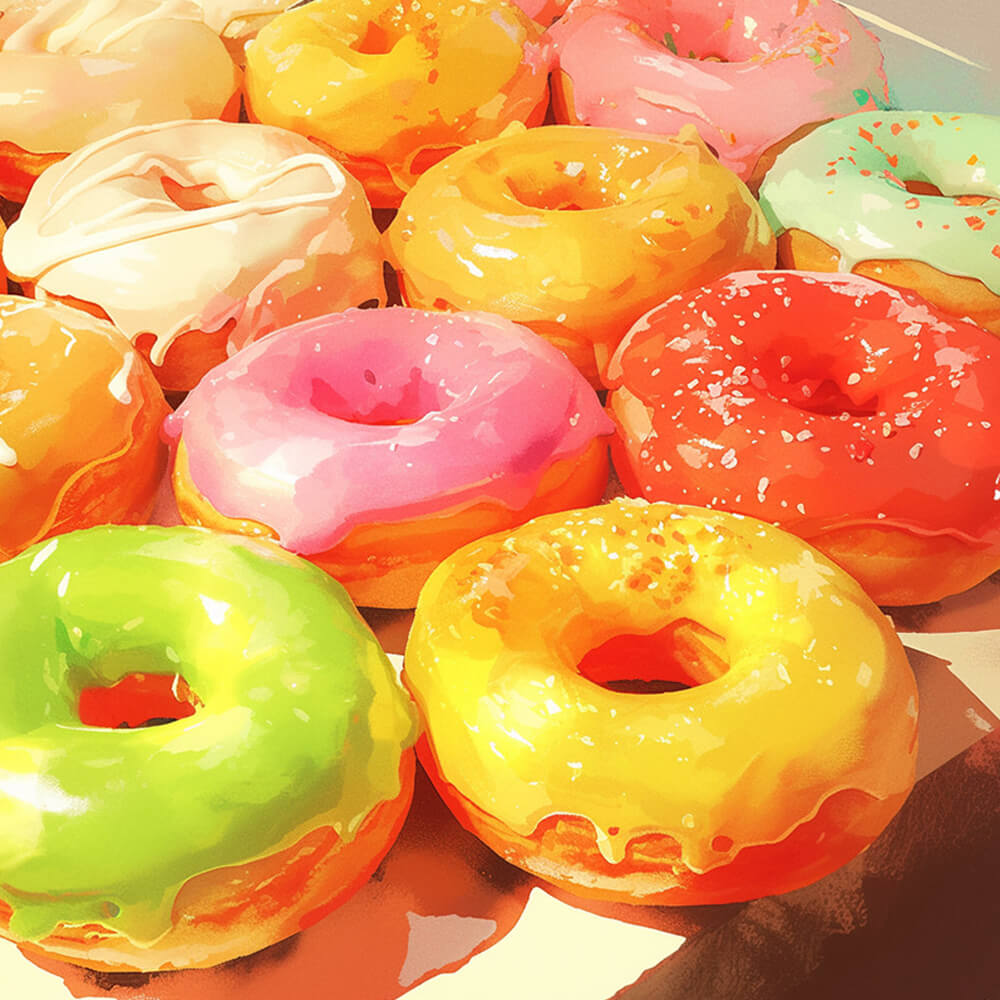 Vibrant glazed donuts cross stitch kit for beginners