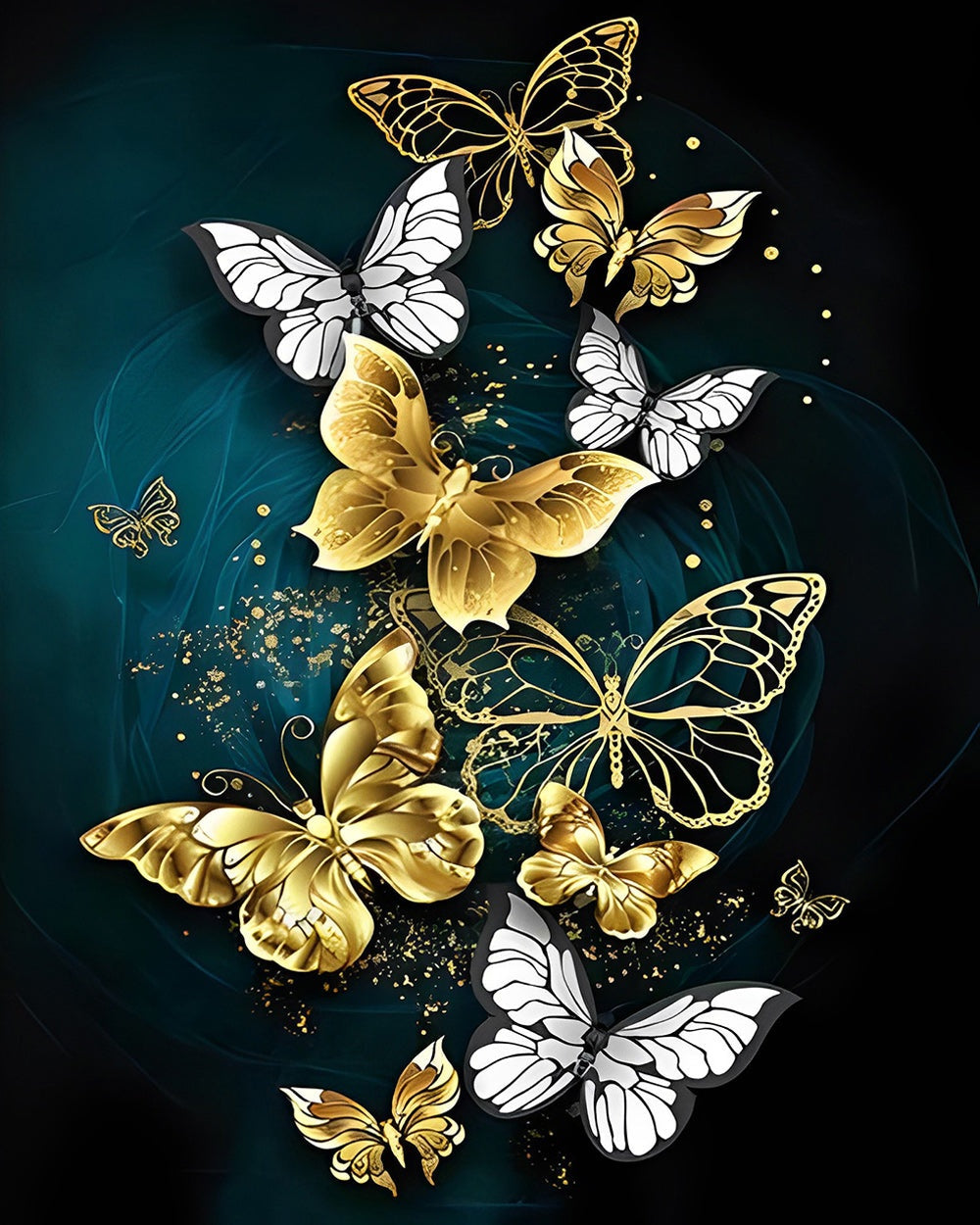 Vibrant gold and white butterflies cross stitch kit for beginners