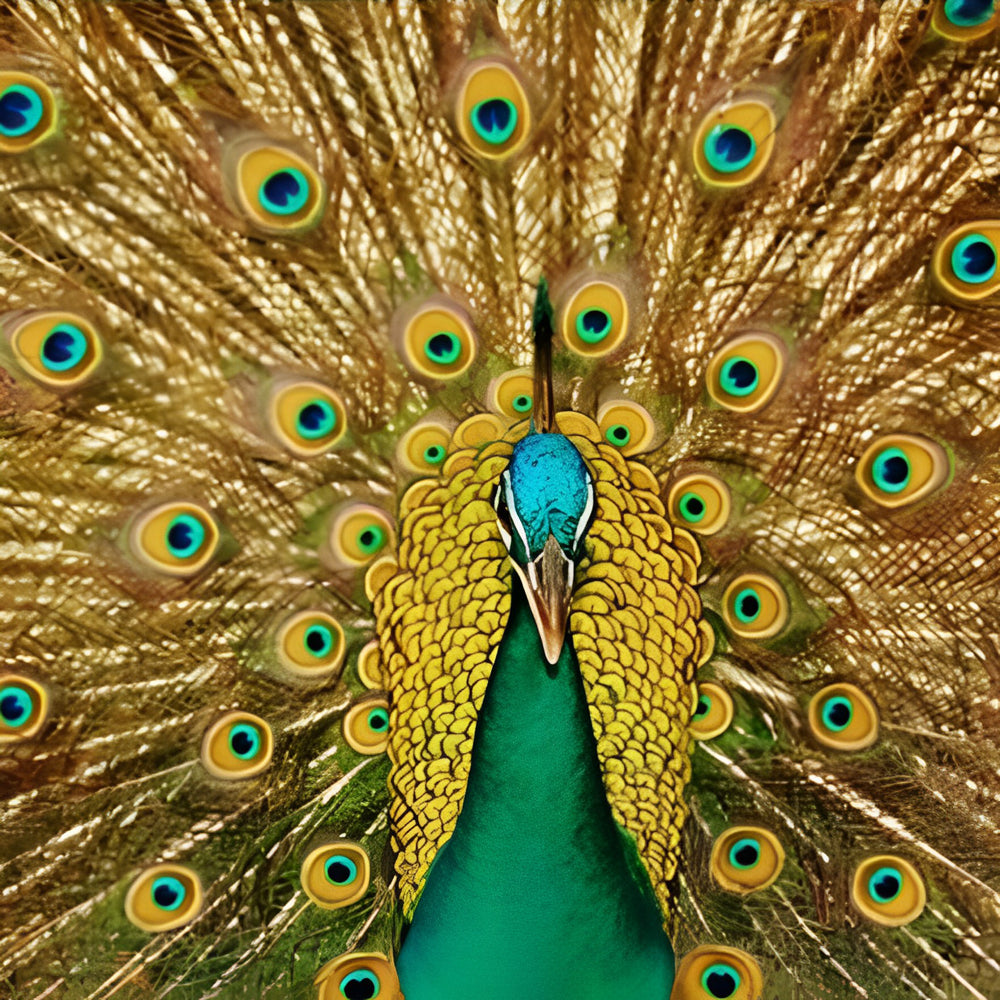Vibrant golden peacock feathers cross stitch kit for beginners