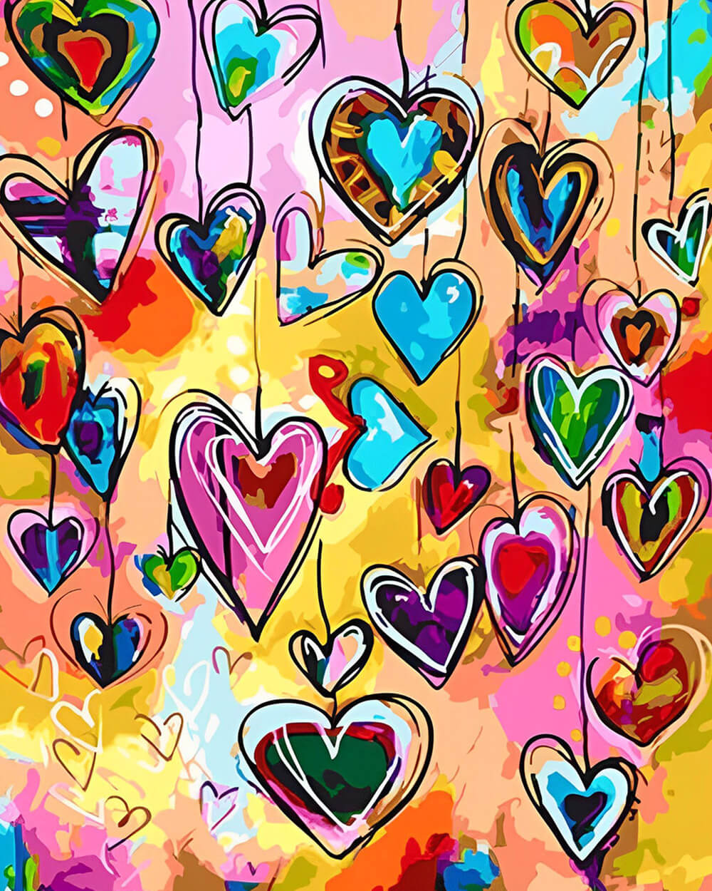 Vibrant heart doodles cross stitch kit for beginners