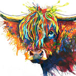 Vibrant highland cow with geometric details cross stitch kit for beginners