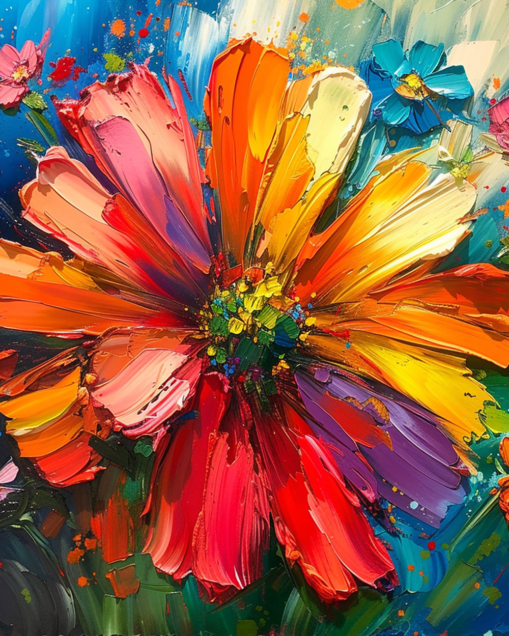 Vibrant impasto flower cross stitch kit for beginners