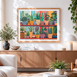 Finished vibrant indoor plants on shelves paint by numbers artwork displayed as home decor