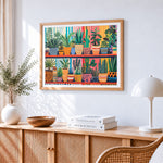 Vibrant indoor plants on shelves paint by numbers artwork displayed on wall as home decor