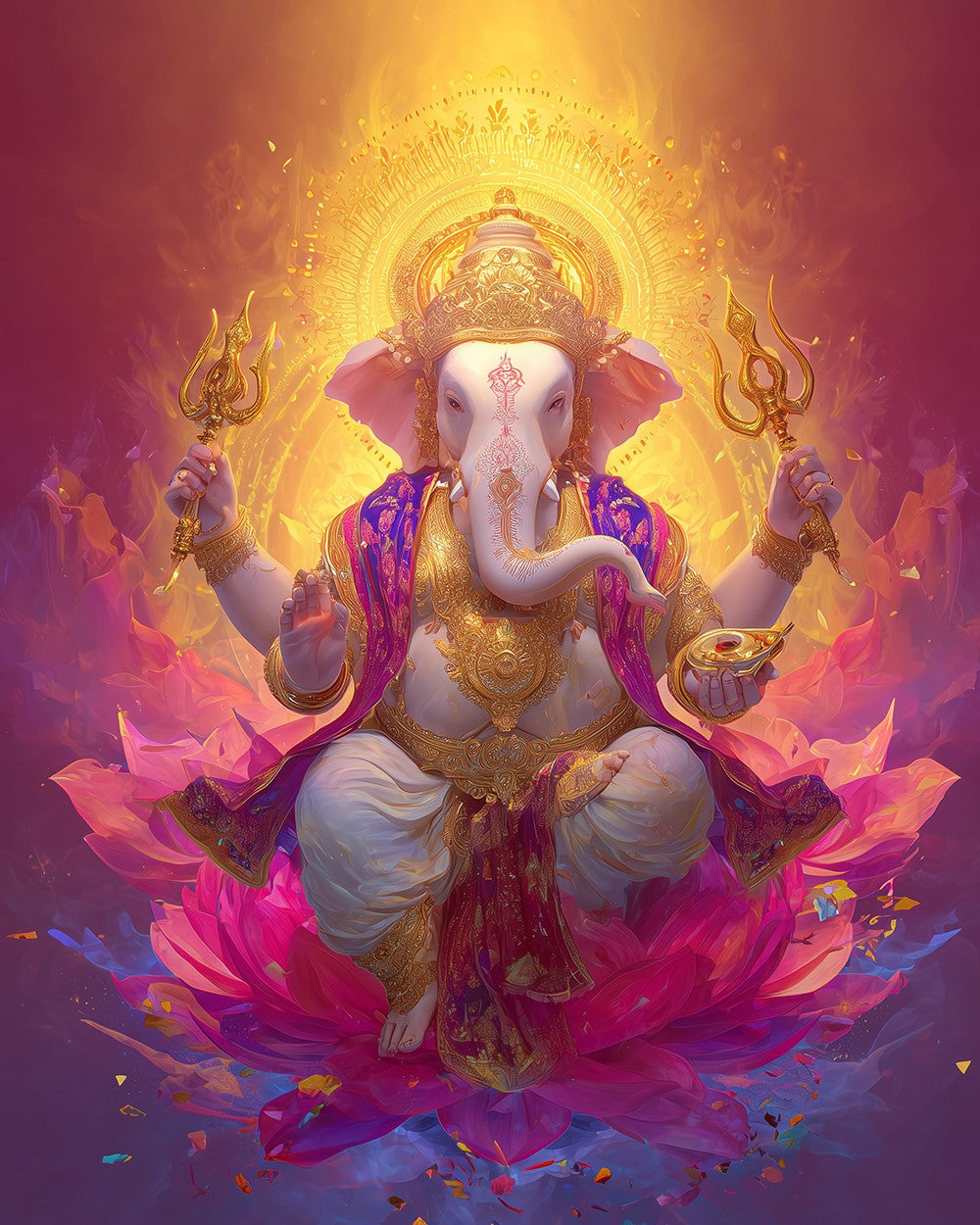 Vibrant lord ganesha on lotus cross stitch kit for beginners