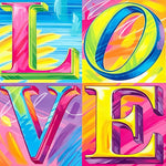 Vibrant "love" typography grid paint by numbers kit for beginners