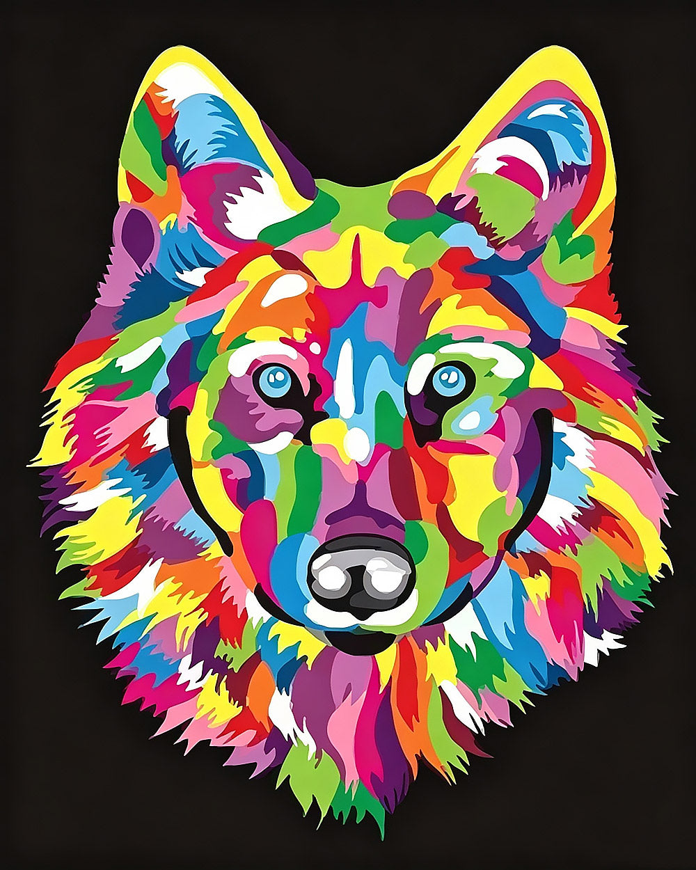 Vibrant modern wolf cross stitch kit for beginners