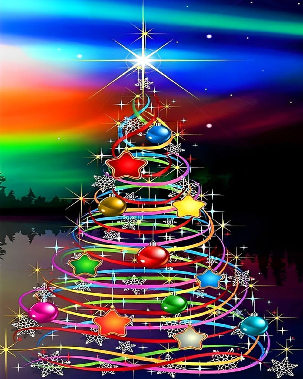 Vibrant neon christmas tree cross stitch kit for beginners