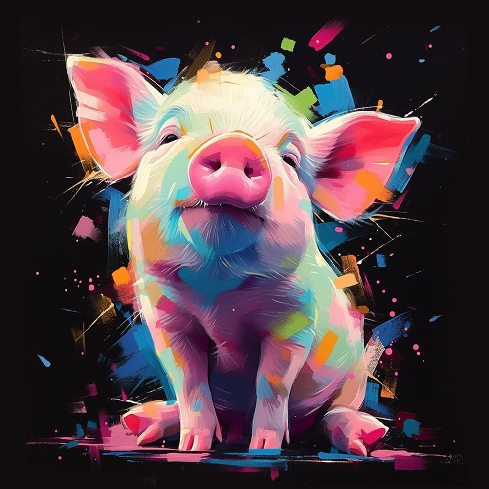 Vibrant neon piglet cross stitch kit for beginners