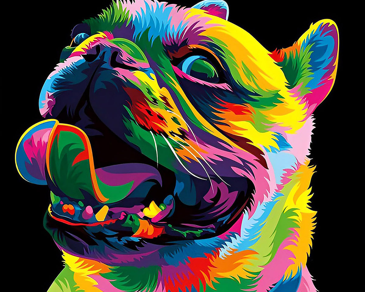 Vibrant pop art bulldog cross stitch kit for beginners