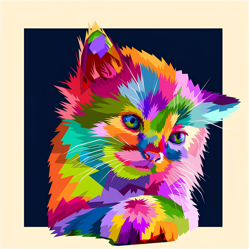 Vibrant pop art cat cross stitch kit for beginners