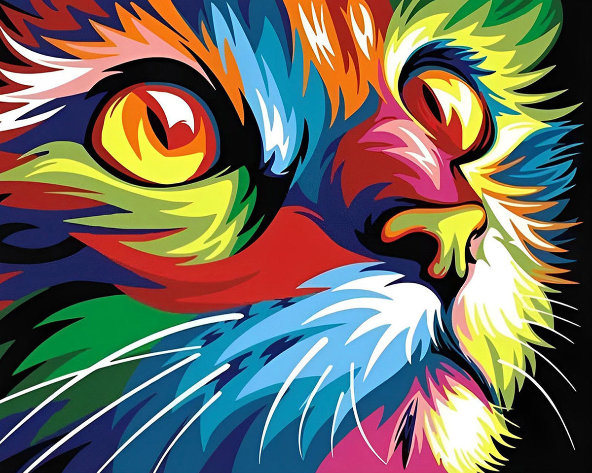 Vibrant pop art cat eye close up cross stitch kit for beginners