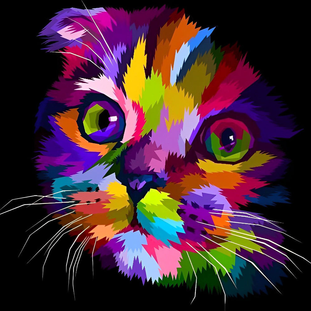 Vibrant pop art cat face cross stitch kit for beginners