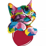Vibrant pop art cat on a red heart paint by numbers kit for beginners