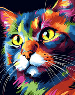 Vibrant pop art cat portrait cross stitch kit for beginners