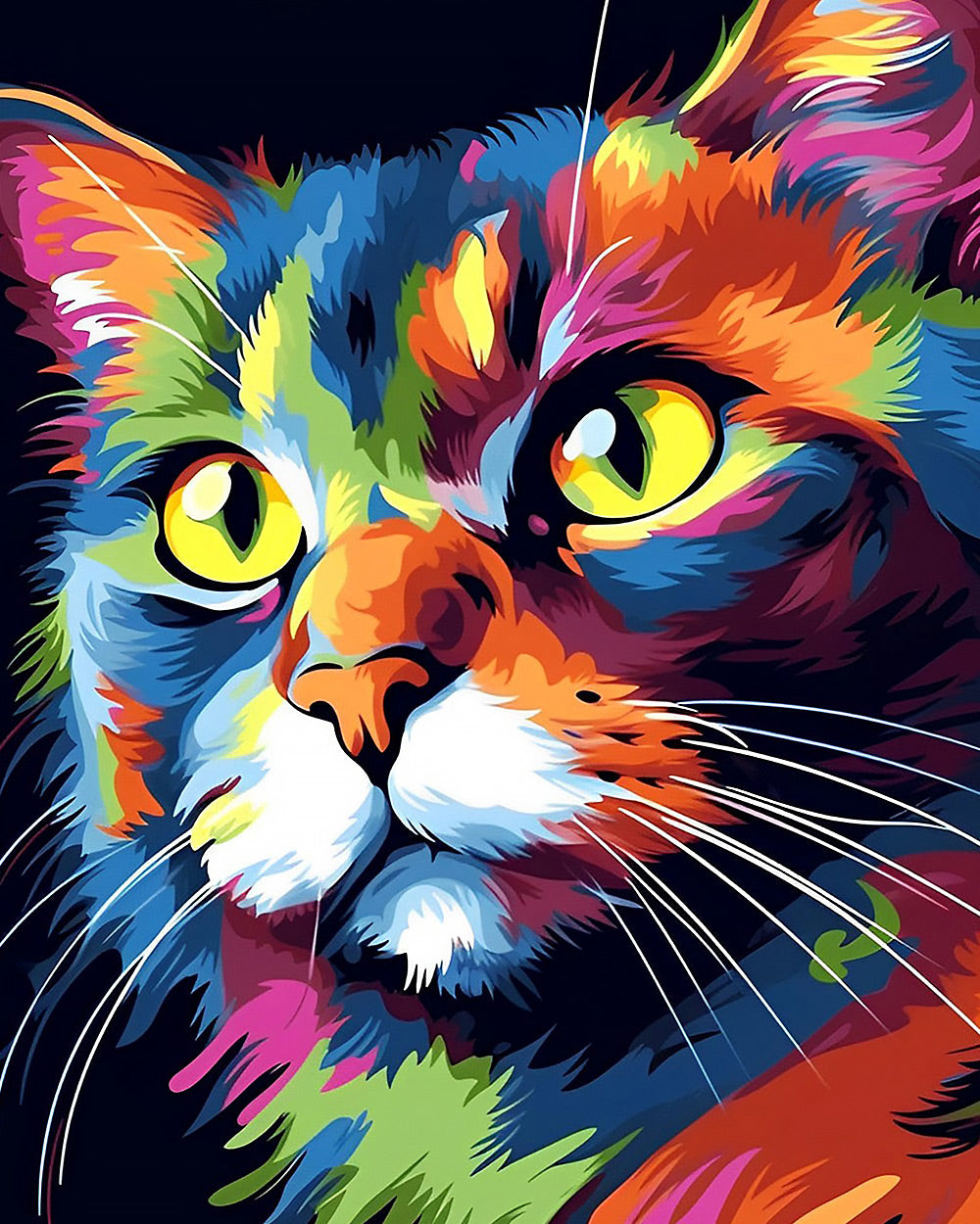 Vibrant pop art cat portrait paint by numbers kit for beginners