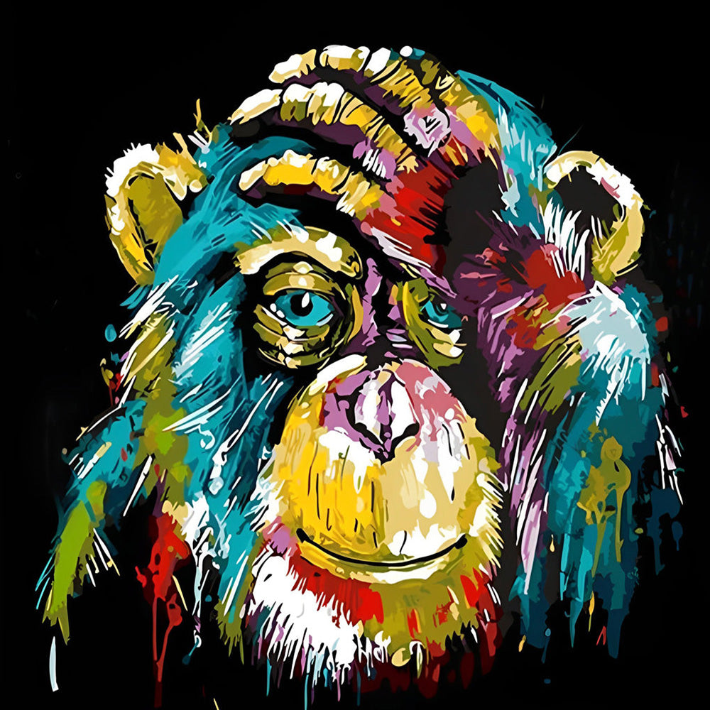 Vibrant pop art chimpanzee portrait paint by numbers kit for beginners